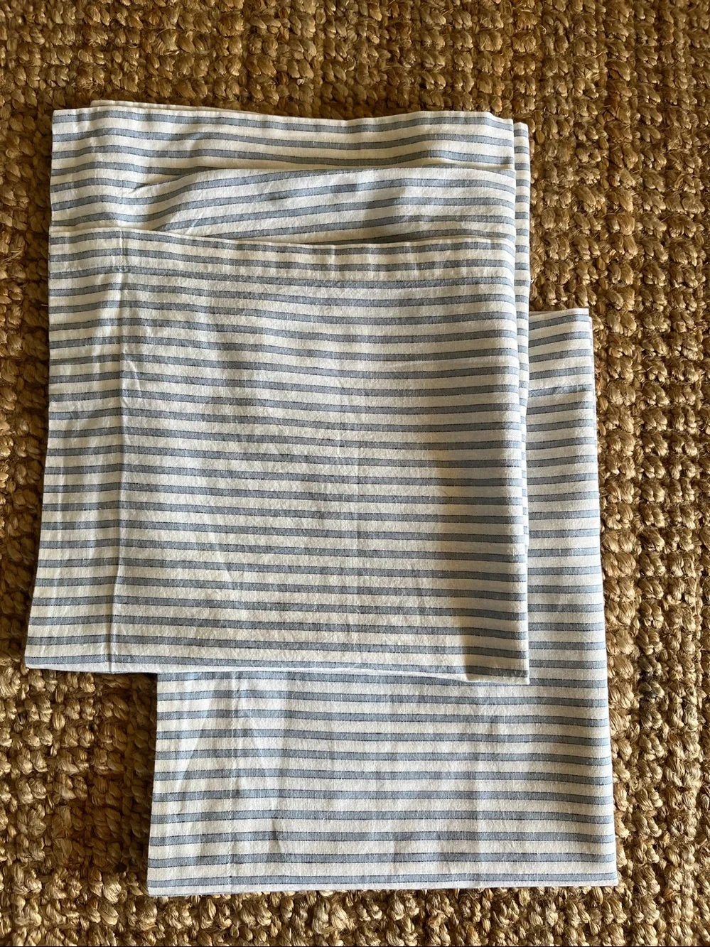 Pottery Barn Linen blend Blue &  White Striped Pillow Shams Standard Sz